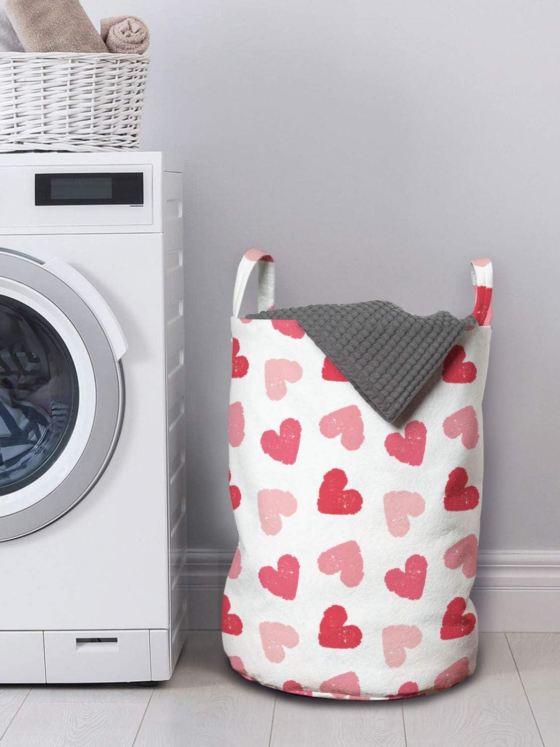 imageAmbesonne Hearts Laundry Bag Rhythmic Sponge Print Look Cutsy Valentines Romance Love Hamper Basket with Handles Drawstring Closure for Laundromats 13 x 19 Blush Pastel Pink