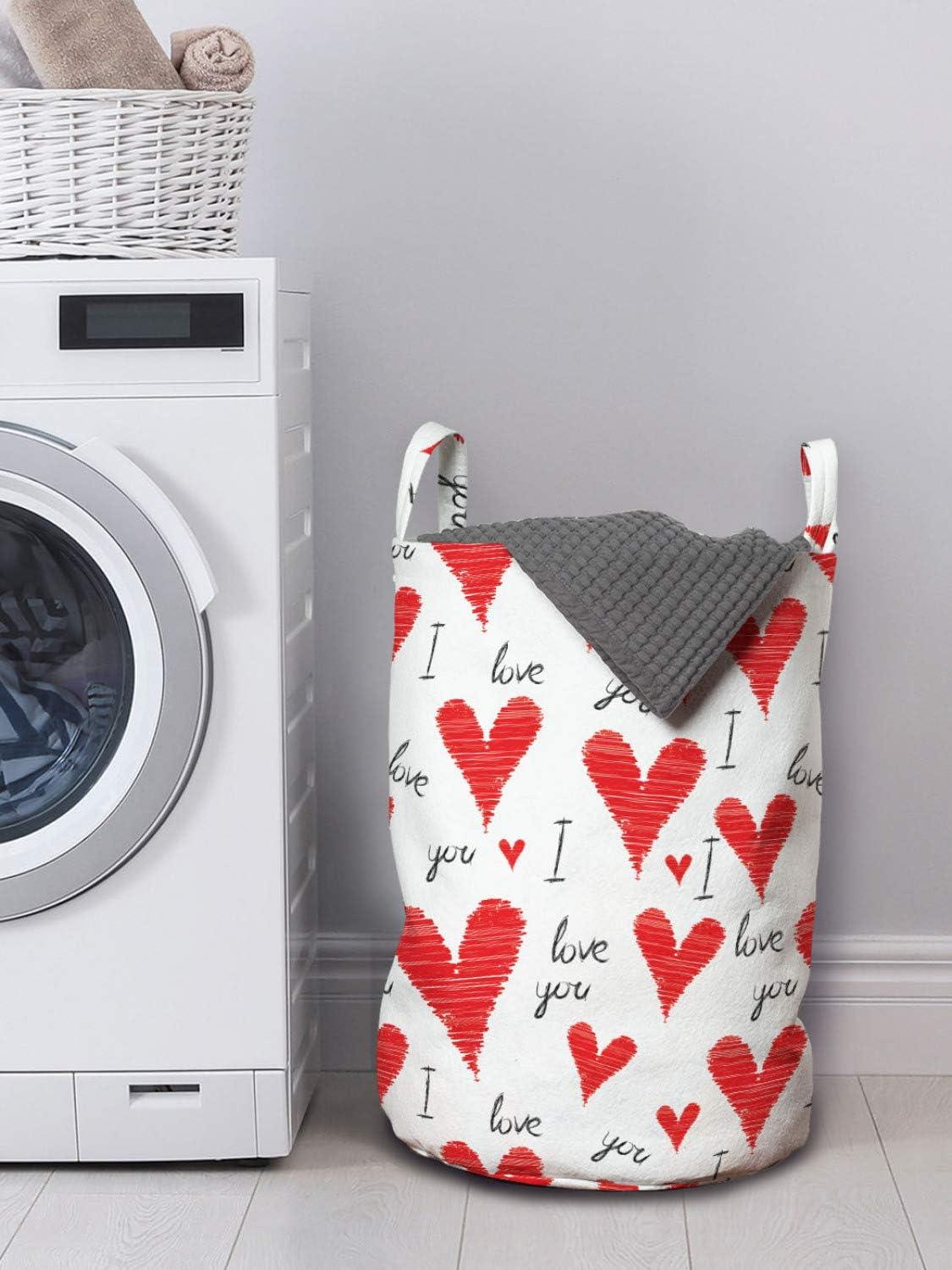 imageAmbesonne Love Laundry Bag Hand Written I Love You Phrases Heart Valentines Day Inspiration Hamper Basket with Handles Drawstring Closure for Laundromats 13 x 19 Vermilion Black White