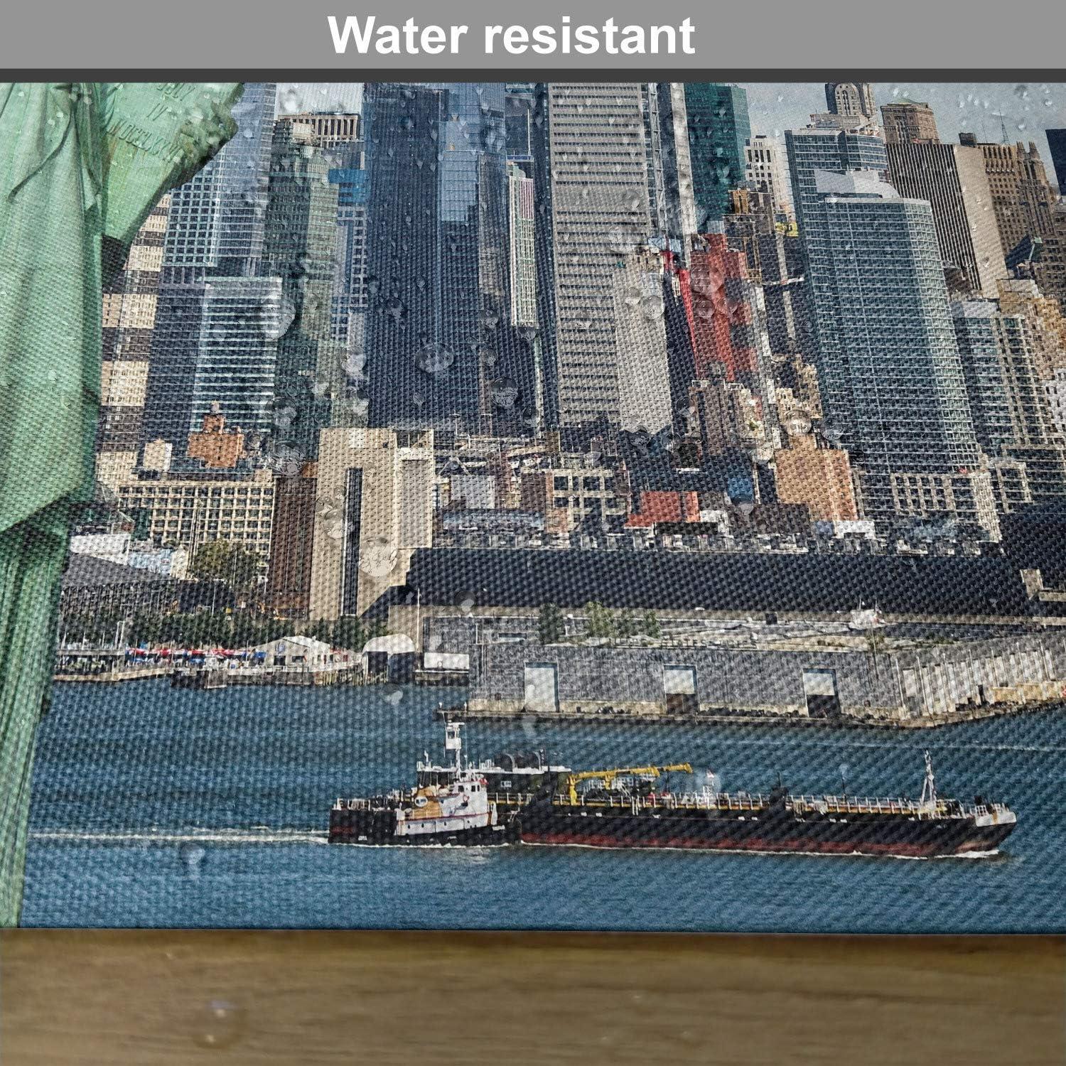 imageAmbesonne New York Place Mats Set of 4 Liberty in NYC Harbor Urban City Print Famous Cultural Landmark Picture Washable Fabric Placemats for Dining Table Standard Size Mint Blue
