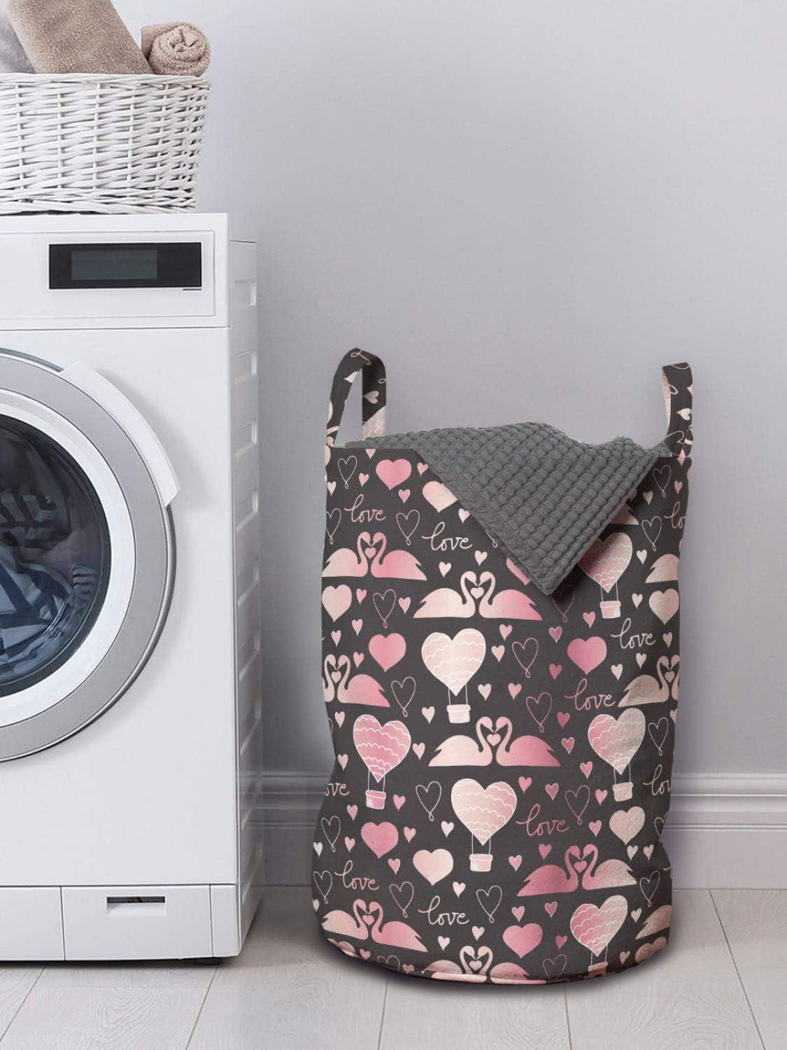 imageAmbesonne Valentines Day Laundry Bag Lovebirds Gracious Aquatic Animals Romance Swans Hamper Basket with Handles Drawstring Closure for Laundromats 13 x 19 Taupe Grey Pink