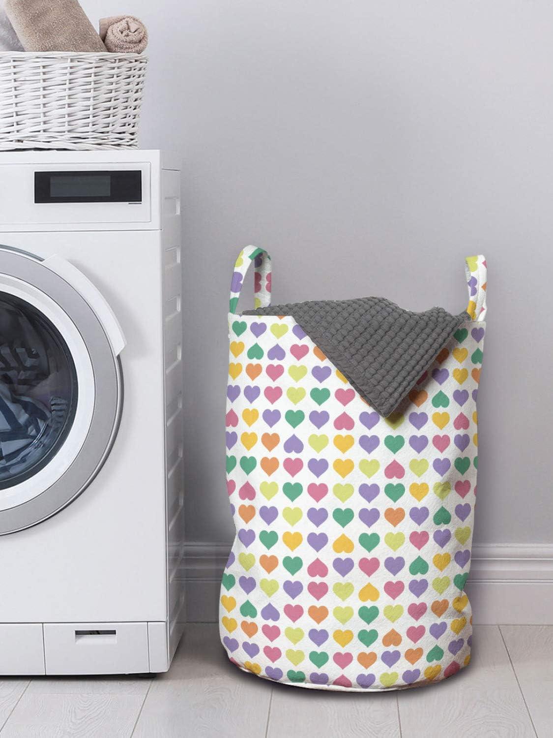 imageAmbesonne Valentines Day Laundry Bag Teenage Style Funky Heart Shapes Love Youth Valentines Childish Romance Hamper Basket with Handles Drawstring Closure for Laundromats 13 x 19 Multicolor
