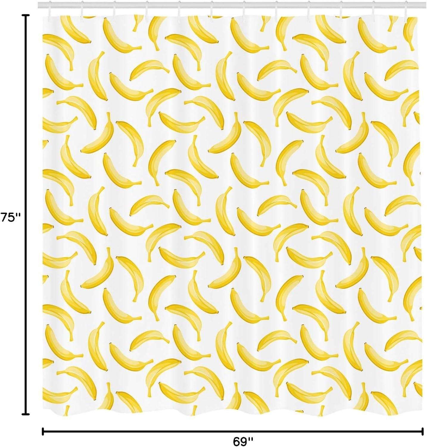 imageAmbesonne Yellow and White Shower Curtain Cartoon Style Bananas Pattern Exotic Pop Art Fruit Tropical Theme Print Cloth Fabric Bathroom Decor Set with Hooks 69 W x 75 L Yellow White