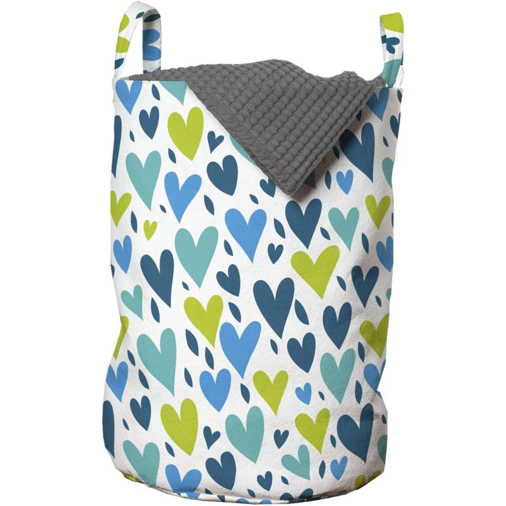 imageAmbesonne Valentines Day Laundry Bag Irregular Hearts in Blue and Green Tones Hamper Basket with Handles Drawstring Closure for Laundromats 13 x 19 Sea Blue Dark Seafoam
