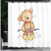 Ambesonne Bear Shower Curtain, Teddy Caught up in Rain Rubber Boots Holding an Umbrella Cartoon, Cloth Fabric Bathroom Decor Set with Hooks, 69″ W x 70″ L, Sand Brown Yellow Blue