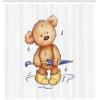 Ambesonne Bear Shower Curtain, Teddy Caught up in Rain Rubber Boots Holding an Umbrella Cartoon, Cloth Fabric Bathroom Decor Set with Hooks, 69″ W x 70″ L, Sand Brown Yellow Blue