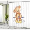 Ambesonne Bear Shower Curtain, Teddy Caught up in Rain Rubber Boots Holding an Umbrella Cartoon, Cloth Fabric Bathroom Decor Set with Hooks, 69″ W x 70″ L, Sand Brown Yellow Blue