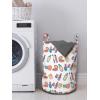 Ambesonne Colorful Laundry Bag, Hand Drawn Numerous Hand Care Mascara Nail Makeup Cosmetic Products Print, Hamper Basket with Handles Drawstring Closure for Laundromats, 13″ x 19″, White Multicolor