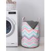 Ambesonne Geometric Laundry Bag, Grungy Brush Stroked Dots Among Chevron Zigzag Striped Pattern, Hamper Basket with Handles Drawstring Closure for Laundromats, 13″ x 19″, Pale Pink Aqua Pink