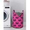 Ambesonne Pearls Laundry Bag, Bow Ties with Hearts Feminine Valentines Day Romantic Theme with Dotted Background, Hamper Basket with Handles Drawstring Closure for Laundromats, 13″ x 19″, Pink Black