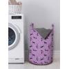Ambesonne Purple Laundry Bag, Unlucky Black Cat with Heart Filled Backdrop Valentines Day Animal Fun, Hamper Basket with Handles Drawstring Closure for Laundromats, 13″ x 19″, Lavender Pink Black