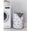 Ambesonne Valentines Day Laundry Bag, Romantic Theme Couple of Flamingos with Heart Motifs on Stripes, Hamper Basket with Handles Drawstring Closure for Laundromats, 13″ x 19″, Dark Coral Pale Blue