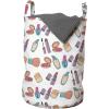 Ambesonne Colorful Laundry Bag, Hand Drawn Numerous Hand Care Mascara Nail Makeup Cosmetic Products Print, Hamper Basket with Handles Drawstring Closure for Laundromats, 13″ x 19″, White Multicolor