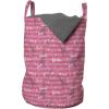 Ambesonne Eiffel Laundry Bag, Valentines Day Inspired Pattern with France Paris Oh La La Texts Heart Shapes, Hamper Basket with Handles Drawstring Closure for Laundromats, 13″ x 19″, Pink White Black