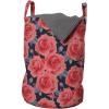Ambesonne Floral Laundry Bag, Romantic Roses for Lovers Valentines Shabby Perennial Flower Buds Pattern, Hamper Basket with Handles Drawstring Closure for Laundromats, 13″ x 19″, Dark Coral Dark Blue
