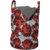 Ambesonne Floral Laundry Bag, Rose Flowers Vintage Design Elements Petals Leaves Love Themed Valentines Image, Hamper Basket with Handles Drawstring Closure for Laundromats, 13″ x 19″, Red Grey Black