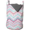 Ambesonne Geometric Laundry Bag, Grungy Brush Stroked Dots Among Chevron Zigzag Striped Pattern, Hamper Basket with Handles Drawstring Closure for Laundromats, 13″ x 19″, Pale Pink Aqua Pink