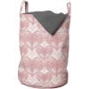 Ambesonne Heart Laundry Bag, Love Themed Pastel Zentangle Ornament Valentine’s Day Romance Repetition, Hamper Basket with Handles Drawstring Closure for Laundromats, 13″ x 19″, Pastel Pink and White