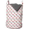 Ambesonne Kiss Laundry Bag, Red Woman Lips Kiss Marks Pattern Romance Feminine Graphic Valentines Day, Hamper Basket with Handles Drawstring Closure for Laundromats, 13″ x 19″, Vermilion White
