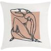 Ambesonne Mid Century Modern Boho Throw Pillow Cushion Cover, Contemporary Vibe Outline Lady Drawing Rectangular Art, Decorative Square Accent Pillow Case, 36″ X 36″, Dark Blue Grey Salmon