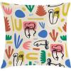 Ambesonne Mid Century Modern Boho Throw Pillow Cushion Cover, Pattern of Abstract Leafy Shapes with Face Look Drawings, Decorative Square Accent Pillow Case, 26″ X 26″, Eggshell Multicolor