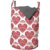 Ambesonne Norwegian Laundry Bag, Heart Shapes with Floral and Bird Motifs Valentine’s Day Themed Print, Hamper Basket with Handles Drawstring Closure for Laundromats, 13″ x 19″, Vermilion and White