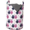 Ambesonne Owl Laundry Bag, Valentines Animals Lovebirds Boy and Girl Bird Motifs on Plain Backdrop, Hamper Basket with Handles Drawstring Closure for Laundromats, 13″ x 19″, Navy Blue Pink and White