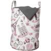 Ambesonne Paris Laundry Bag, Valentines Day Theme with Eiffel Kissing Couple Hot Air Balloon Wedding Concept, Hamper Basket with Handles Drawstring Closure for Laundromats, 13″ x 19″, Pale Pink Rose
