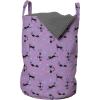 Ambesonne Purple Laundry Bag, Unlucky Black Cat with Heart Filled Backdrop Valentines Day Animal Fun, Hamper Basket with Handles Drawstring Closure for Laundromats, 13″ x 19″, Lavender Pink Black