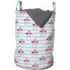 Ambesonne Valentines Day Laundry Bag, Romantic Theme Couple of Flamingos with Heart Motifs on Stripes, Hamper Basket with Handles Drawstring Closure for Laundromats, 13″ x 19″, Dark Coral Pale Blue