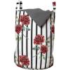 Ambesonne Watercolor Laundry Bag, Rose Pattern with Vertical Stripes Pattern Romantic Valentines Day, Hamper Basket with Handles Drawstring Closure for Laundromats, 13″ x 19″, Ruby Reseda Green Black