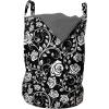 Ambesonne White Laundry Bag, Romantic Vintage Inspired Roses on Swirling Stems Monochromatic Valentine’s Day, Hamper Basket with Handles Drawstring Closure for Laundromats, 13″ x 19″, Black and White