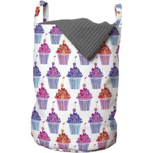 Ambesonne Cupcake Laundry Bag, Bakery Treats Full of Hearts Valentine’s Day Romantic Celebration, Hamper Basket with Handles Drawstring Closure for Laundromats, 13″ x 19″, Fuchsia Purple