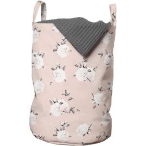Ambesonne Floral Country Laundry Bag, Romantic Repetitive Rose Silhouettes Valentine’s Day Theme, Hamper Basket with Handles Drawstring Closure for Laundromats, 13″ x 19″, Blush Dark Grey and White
