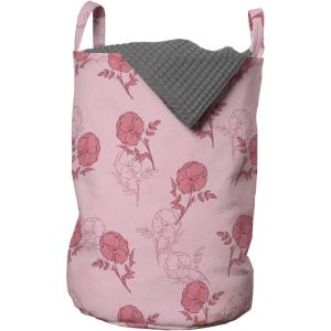 Ambesonne Floral Laundry Bag, Romantic Roses Leaves Rosebuds Valentine’s Day Sketch Repetitive Pattern, Hamper Basket with Handles Drawstring Closure for Laundromats, 13″ x 19″, Pastel Pink and Rose