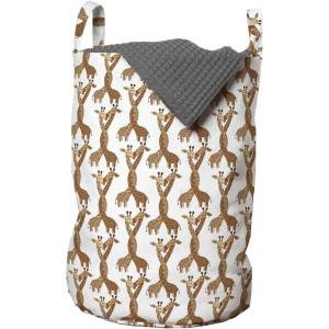Ambesonne Giraffe Laundry Bag, Couple Kissing Valentines Day Theme Lovers of Safari Animals Fun Romance, Hamper Basket with Handles Drawstring Closure for Laundromats, 13″ x 19″, Cinnamon White Peach