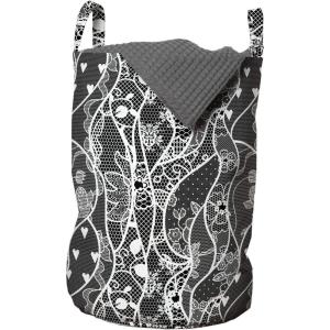 Ambesonne Gothic Laundry Bag, Vintage Royal Composition with Rose Flowers and Hearts Valentines Day Inspired, Hamper Basket with Handles Drawstring Closure for Laundromats, 13″ x 19″, Black White