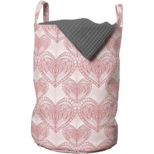Ambesonne Heart Laundry Bag, Love Themed Pastel Zentangle Ornament Valentine’s Day Romance Repetition, Hamper Basket with Handles Drawstring Closure for Laundromats, 13″ x 19″, Pastel Pink and White