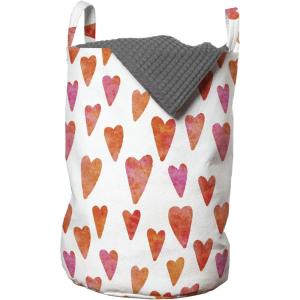 Ambesonne Heart Laundry Bag, Watercolor Art Inspired Uneven Form Heart Shapes Valentine’s Day Concept, Hamper Basket with Handles Drawstring Closure for Laundromats, 13″ x 19″, Burnt Orange and Pink