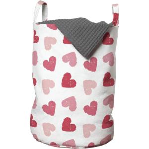 Ambesonne Hearts Laundry Bag, Rhythmic Sponge Print Look Cutsy Valentines Romance Love, Hamper Basket with Handles Drawstring Closure for Laundromats, 13″ x 19″, Blush Pastel Pink