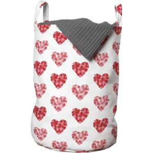 Ambesonne Hearts Laundry Bag, Shapes Out of Circles Dots Romantic Theme Valentines Day Feels Couple Love, Hamper Basket with Handles Drawstring Closure for Laundromats, 13″ x 19″, Blush Pastel Pink