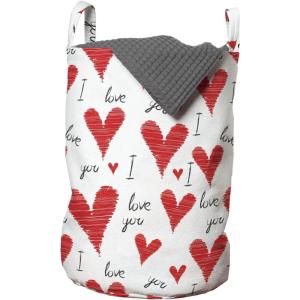 Ambesonne Love Laundry Bag, Hand Written I Love You Phrases Heart Valentines Day Inspiration, Hamper Basket with Handles Drawstring Closure for Laundromats, 13″ x 19″, Vermilion Black White