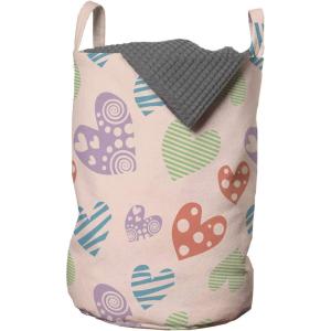 Ambesonne Love Laundry Bag, Various Ornamental Hearts in Pastel Colors Valentine’s Day Themed Design, Hamper Basket with Handles Drawstring Closure for Laundromats, 13″ x 19″, Blush Multicolor