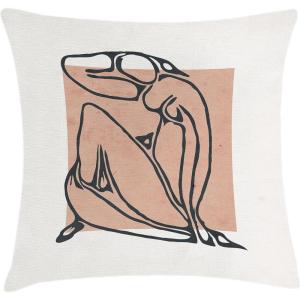 Ambesonne Mid Century Modern Boho Throw Pillow Cushion Cover, Contemporary Vibe Outline Lady Drawing Rectangular Art, Decorative Square Accent Pillow Case, 28″ X 28″, Dark Blue Grey Salmon