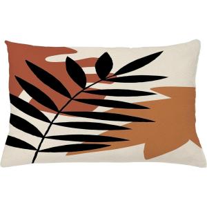 Ambesonne Mid Century Modern Boho Throw Pillow Cushion Cover, Dark Green Toned Branch on Terracotta Leaf Motifs, Decorative Rectangle Accent Pillow Case, 26″ X 16″, Cinnamon Eggshell and Amber