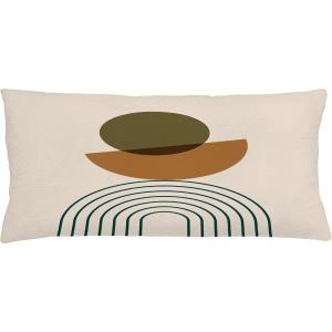 Ambesonne Mid Century Modern Boho Throw Pillow Cushion Cover, Geometric Semicircle and Round with Simple Stripes Art, Decorative Rectangle Accent Pillow Case, 36″ X 16″, Fawn Ginger Champagne