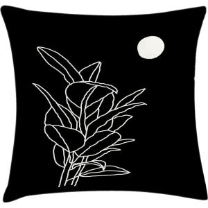 Ambesonne Mid Century Modern Boho Throw Pillow Cushion Cover, Minimalist Design Outline Leaves in Nocturnal Scene with Moon Art, Decorative Square Accent Pillow Case, 28″ X 28″, Black White