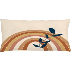 Ambesonne Mid Century Modern Boho Throw Pillow Cushion Cover, Simple Leaves Branch of Earth Tones Rainbow Dreamy Art, Decorative Rectangle Accent Pillow Case, 36″ X 16″, Eggshell Burnt Orange