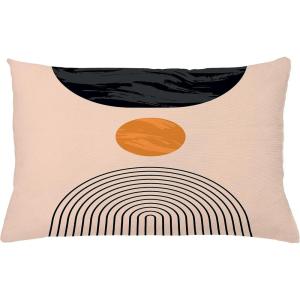 Ambesonne Mid Century Modern Boho Throw Pillow Cushion Cover, Simple Modern Circular Balance Shapes on Pale Peach Back, Decorative Rectangle Accent Pillow Case, 26″ X 16″, Dark Orange Dark Grey