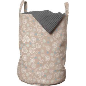 Ambesonne Mint Laundry Bag, Ornamental Floral Drawing with Hearts Leaves Romantic Valentines Anniversary, Hamper Basket with Handles Drawstring Closure for Laundromats, 13″ x 19″, Blush Sky Blue White
