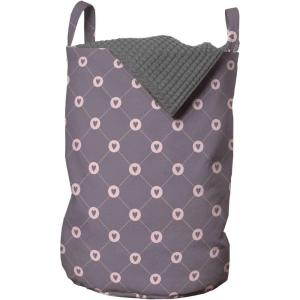 Ambesonne Modern Laundry Bag, Symmetrical Mesh of Hearts in Rounds Connected Design Valentine’s Day, Hamper Basket with Handles Drawstring Closure for Laundromats, 13″ x 19″, Pale Eggplant and Rose